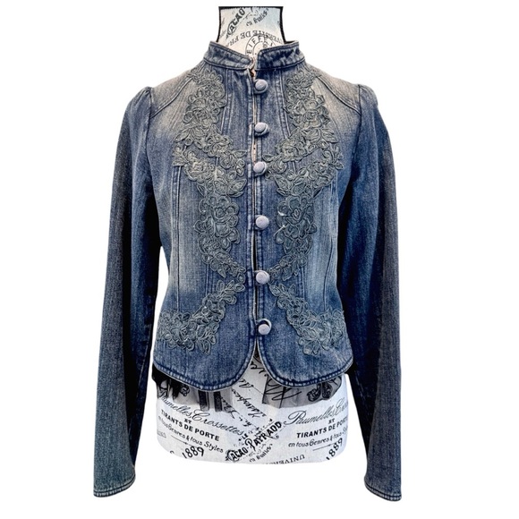 Jon Jackets & Blazers - Women's Blue Jean Jacket with Embroidered Details